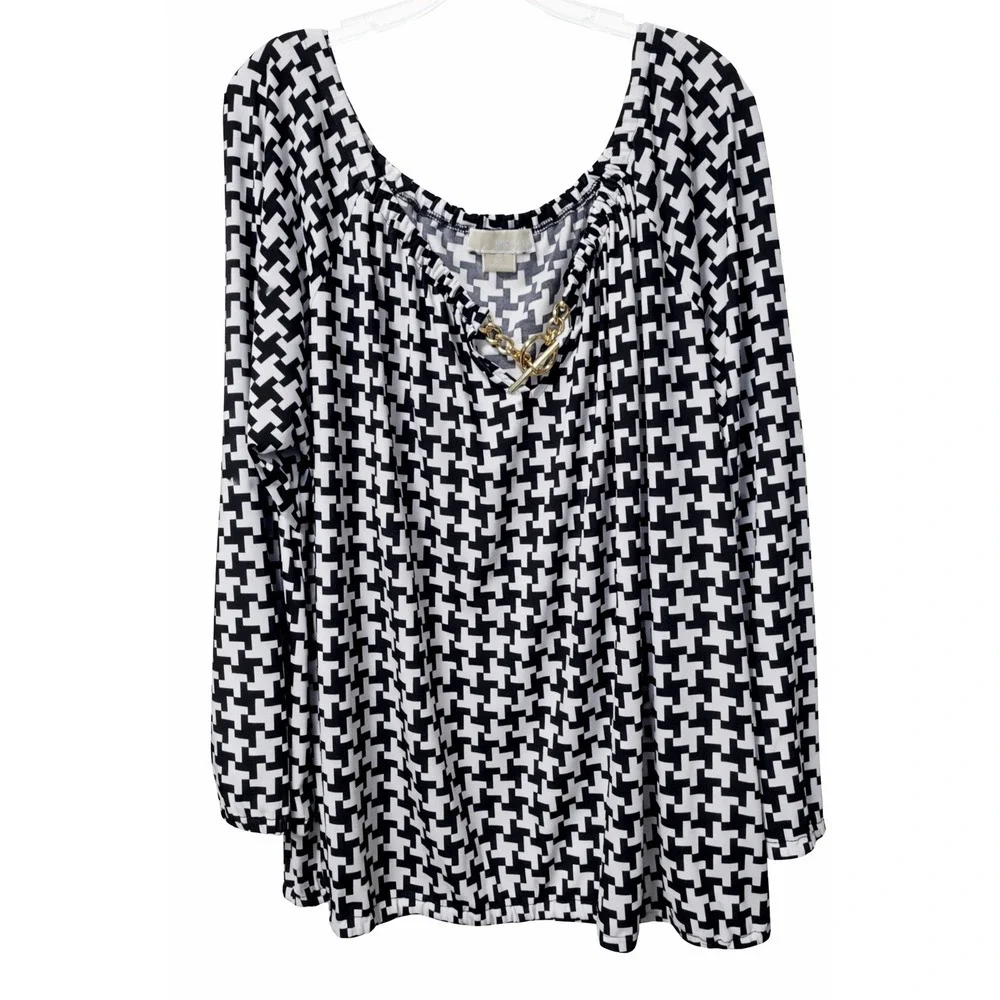 Michael Kors/Verarose Womens Plus 2XL Tunic Houndstooth & Marbled Print Tops - Picture 4 of 9